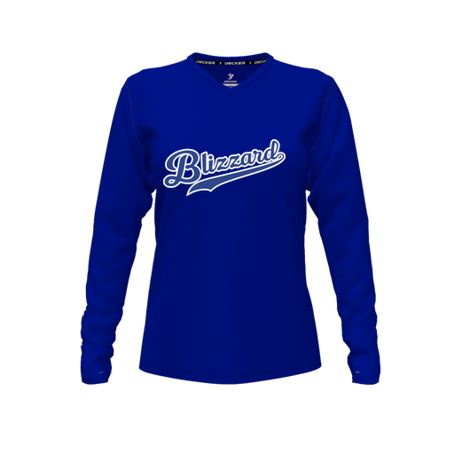 [FTLVCFRY-FYXS-LOGO1] Decker Comfort T-Shirt (Female Youth XS, Royal, V Neck, Logo 1, Long Sleeve)