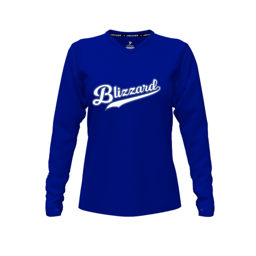 [FTLVCFRY-FYXS-LOGO3] Decker Comfort T-Shirt (Female Youth XS, Royal, V Neck, Logo 3, Long Sleeve)