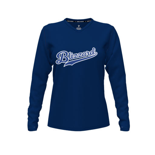 [FTLVPTNV-FYXS-LOGO1] Decker Performance T-Shirt (Female Youth XS, Navy, V Neck, Logo 1, Long Sleeve)