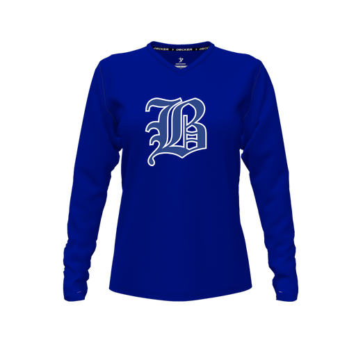 [CUS-DFW-TEES-PER-VNK-LSL-RYL-FYXS-LOGO2] Performance T-Shirt (Female Youth XS, Royal, V Neck, Logo 2, Long Sleeve)