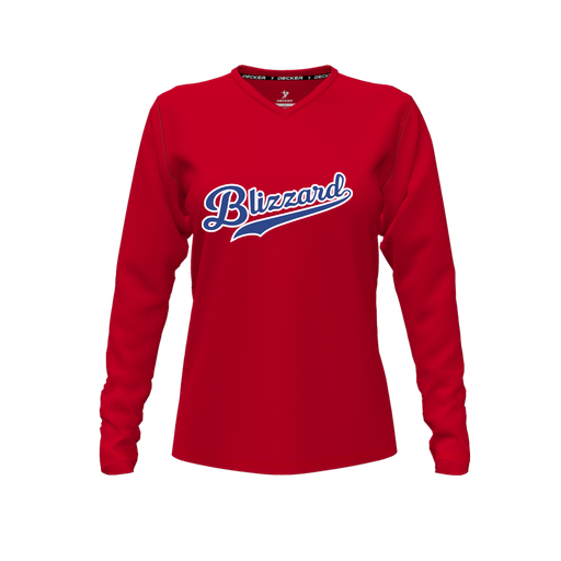 [CUS-DFW-TEES-PER-VNK-LSL-RED-FYXS-LOGO1] Performance T-Shirt (Female Youth XS, Red, V Neck, Logo 1, Long Sleeve)
