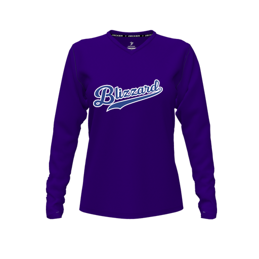 [CUS-DFW-TEES-PER-VNK-LSL-PUR-FYXS-LOGO1] Performance T-Shirt (Female Youth XS, Purple, V Neck, Logo 1, Long Sleeve)