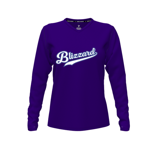 [CUS-DFW-TEES-PER-VNK-LSL-PUR-FYXS-LOGO3] Performance T-Shirt (Female Youth XS, Purple, V Neck, Logo 3, Long Sleeve)
